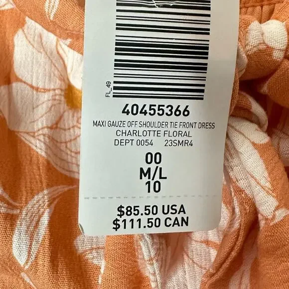 NWT Torrid Maxi Gauze Off Shoulder Tie Front Dress Size M/L Charlotte Floral - Picture 8 of 10